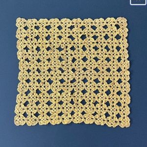 Yellow Square Mid Century Crochet Doily Handmade
